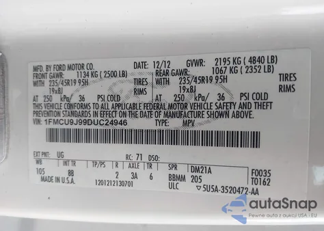 2013 Ford Escape Titanium из США, поврежденный, VIN 1FMCU9J99DUC24946